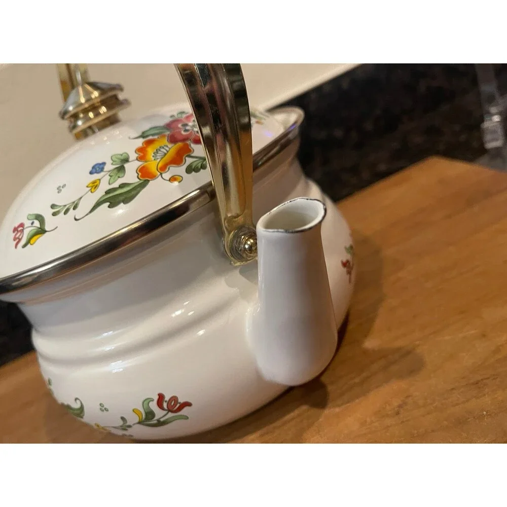 Vintage Asta Cookware Enamelware teapot with wood handle